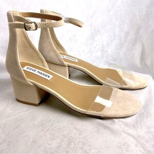 NEW Steve Madden Irenee Round Open-Toe Ankle-Strap Block Heel Sandals Clear Sz 7